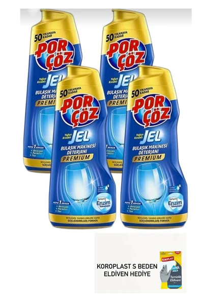 Porçöz 900 ml jel bulaşık deterjanı premium X4 adet koroplast ekstra güçlü bulaşık eldiveni hediyeli ürün görseli 1