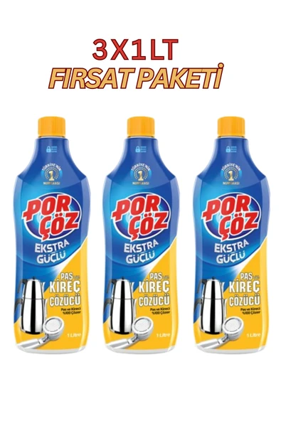 Porçöz Ekstra Güçlü Pas ve Kireç Sökücü 1 Lt 3 'lü ürün görseli 1