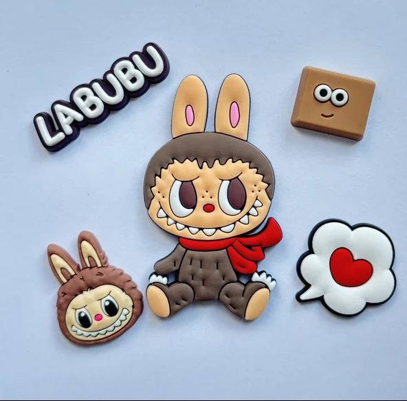 Labubu Sticker 3 Boyutlu Özel Üretim (5'li Set) - (Kahverengi-Kırmızı Set) ürün görseli 1
