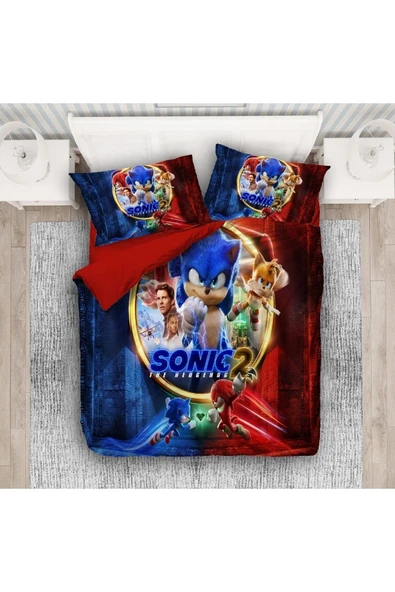 Nevresim Sonic 3d Baskılı Çift Kişilik Nevresim Takımı Çarşafsız ürün görseli 1
