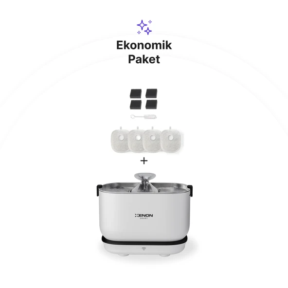 Xenon Smart Kedi Su Pınarı (Kablosuz) ve Yedek Filtre 2'li Set, Wifi, Çelik Su Tepsili, UV Sterilizasyon ürün görseli 1