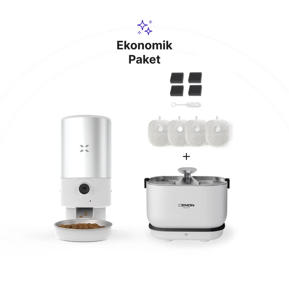 Xenon Smart Otomatik Mama Kabı (Kameralı) 5L, Kedi Su Pınarı (Kablosuz) ve Yedek Filtre  3'lü Set ürün görseli 1
