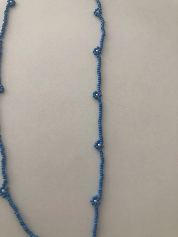 Lim10lubahçe Mavi Çiçekli Boncuk Kolye - Resim 4