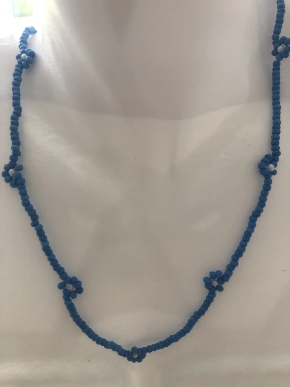 Lim10lubahçe Mavi Çiçekli Boncuk Kolye - Resim 2