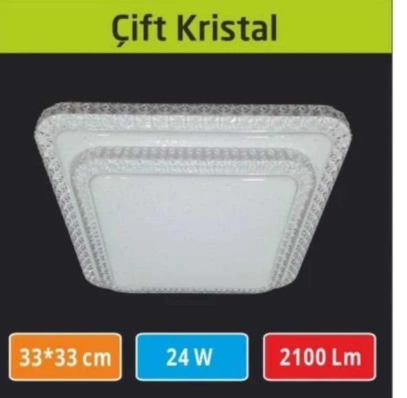 Sıva Üstü Led Panel 42W 33X33 cm çapında Model Çift Kristal Led Avize Beyaz Işık ürün görseli 1