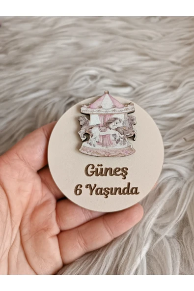Doğrukan Hediyelik Pembe atlı karınca figürlü ahşap yenidoğan doğum günü magnet hediyelik (10 adet) ürün görseli 1