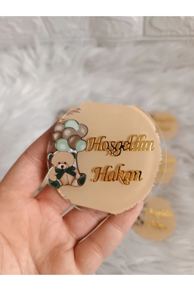 Doğrukan Hediyelik 15 adet kahverengi balonlu ayıcık figürlü yenidoğan doğum günü magnet hediyelik ürün görseli 1