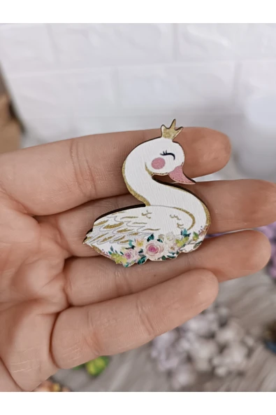 Doğrukan Hediyelik Çiçekli Kuğu Bebek Ürünleri Süslemelerinde Kullanılan Ahşap Uv Baskılı Figür(25 ADET) ürün görseli 1