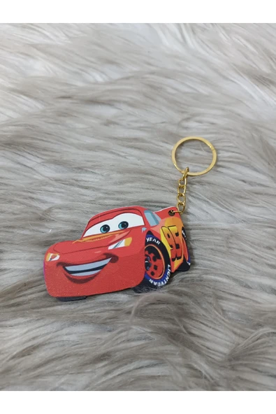 Doğrukan Hediyelik 10 adet şimşek McQueen anahtarlık yenidoğan doğum günü hediyelik ahşap üzeri uv baskılı ürün görseli 1
