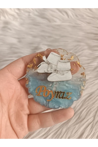 Doğrukan Hediyelik 10 adet krem patikli mavi epoksi magnet yenidoğan doğum günü hediyelikleri ürün görseli 1