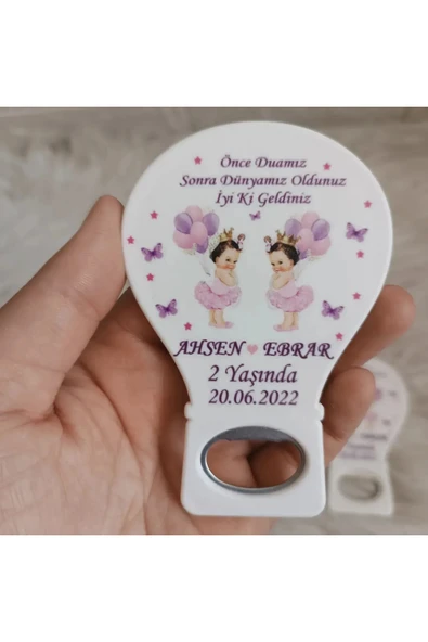 Doğrukan Hediyelik 25 adet ikiz kız bebek doğum günü balon açacak mevlüt magnet hediyelik ürün görseli 1
