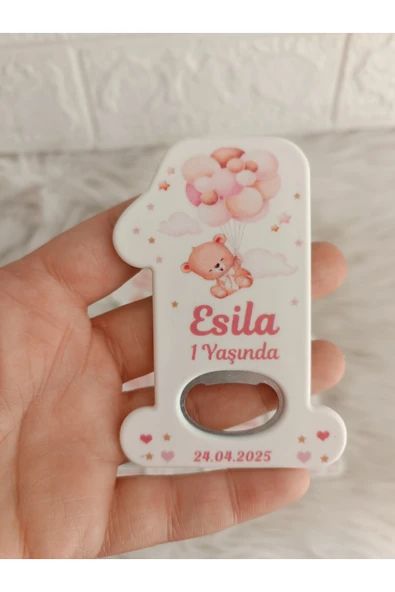 Doğrukan Hediyelik 25 adet pembe balonlu ayıcıklı 1 rakam açacak magnet yenidoğan doğum günü hediyelikleri ürün görseli 1