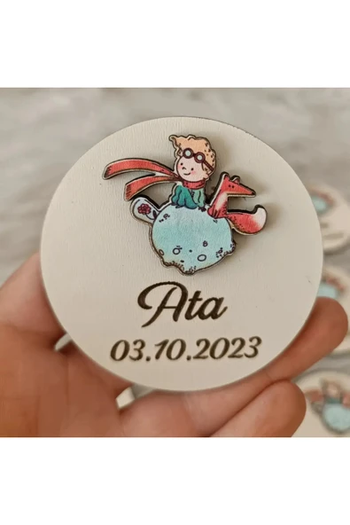 Doğrukan Hediyelik Küçük Prens Ahşap Figürlü Yenidoğan Doğum Günü Hediyelik Magnet (10 adet) ürün görseli 1