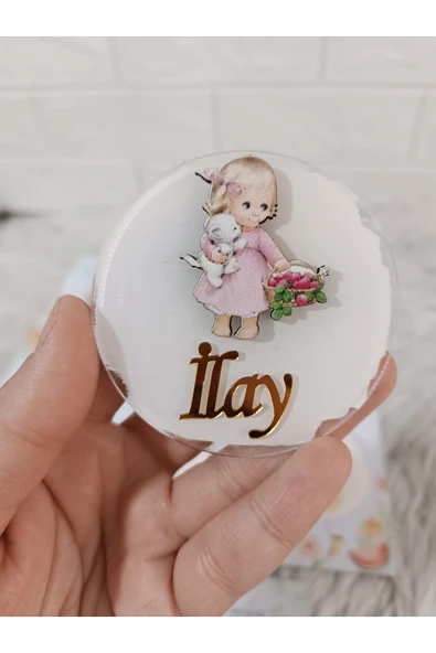 Doğrukan Hediyelik 10 adet sepetli kız figirlü pleksi magnet yenidoğan doğum günü mevlüt hediyelikleri ürün görseli 1