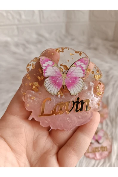 Doğrukan Hediyelik 10 adet pembe epoksi kelebek figürlü magnet yenidoğan doğum günü mevlüt hediyelikleri ürün görseli 1