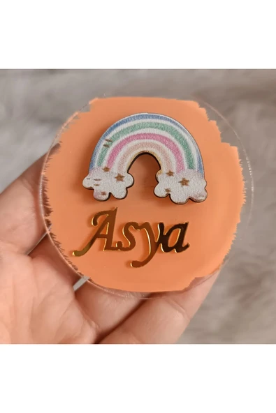 Doğrukan Hediyelik Pastel gökkuşağı konsept pleksi yenidoğan doğum günü mevlüt magnet hediyelik (10 adet) ürün görseli 1