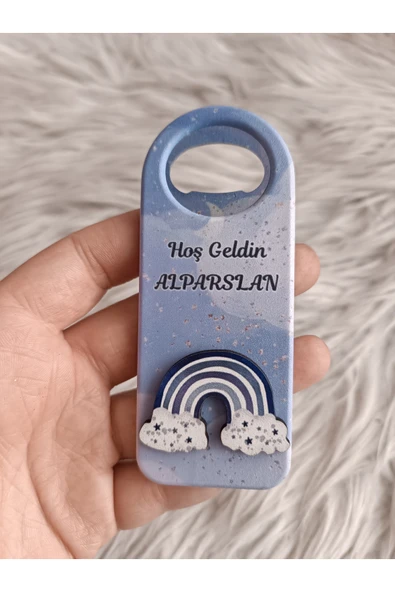Doğrukan Hediyelik 10 adet mavi gökkuşağı figürlü kabartmalı uzun açacak magnet yenidoğan hediyelikleri ürün görseli 1