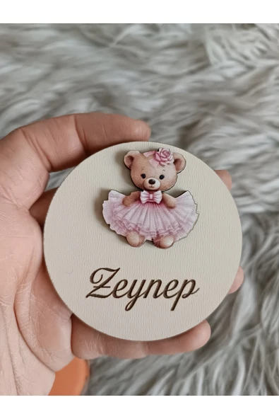 Doğrukan Hediyelik Pembe Elbiseli Ayıcık Figürlü Yenidoğan Doğum Günü Ahşap Hediyelik(10 adet) ürün görseli 1