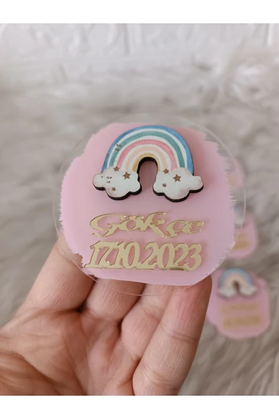 Doğrukan Hediyelik Pastel renk gökkuşağı yenidoğan doğum günü pleksi magnet hediyelik(10 adet) ürün görseli 1