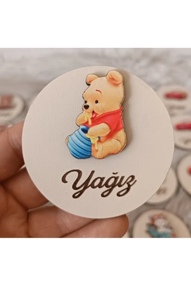 Doğrukan Hediyelik Winnie the pooh figürlü ahşap yenidoğan doğum günü hediyelik magnet(10 adet) ürün görseli 1