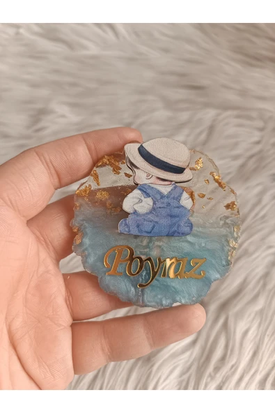 Doğrukan Hediyelik 10 adet mavi epoksi arkası dönüş oturan bebek figürlü magnet yenidoğan doğum günü hediyelikleri ürün görseli 1
