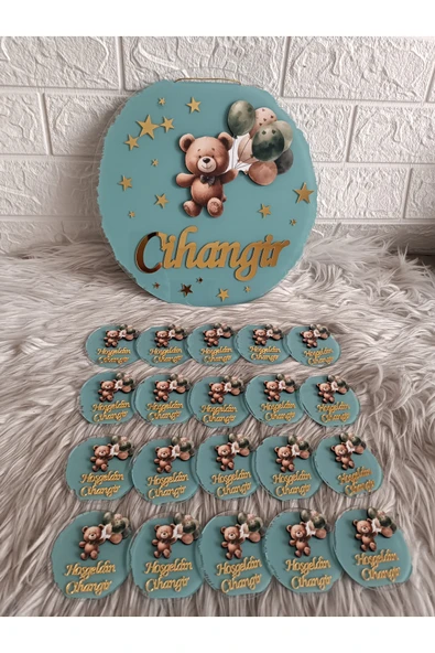 Doğrukan Hediyelik Yeşil balonlu ayıcıklı pleksi kapı süsü 20 li magnet set ürün görseli 1