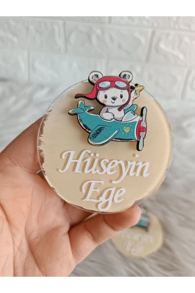 Doğrukan Hediyelik Uçakta ayıcık figürlü pleksi magnet yenidoğan doğum günü mevlüt hediyelik (10 adet) ürün görseli 1