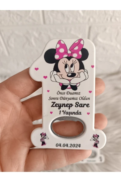 Doğrukan Hediyelik 25 adet 1 rakamlı Minnie li açacak magnet yenidoğan doğum günü mevlüt hediyelikleri ürün görseli 1