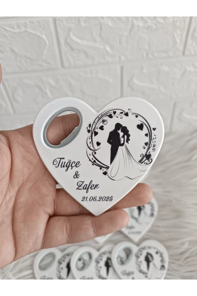 Doğrukan Hediyelik 20 adet gelin damatlı düğün nişan nikah kalp açacak magnet hediyelik ürün görseli 1
