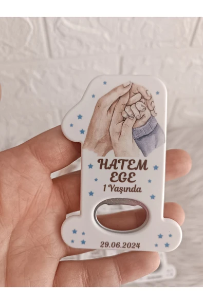 Doğrukan Hediyelik 10 adet aile el mavi konsept 1 rakam açacak magnet yenidoğan doğum günü hediyelikleri ürün görseli 1