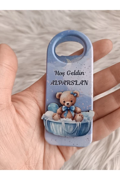 Doğrukan Hediyelik 10 adet sepette oturan ayıcıklı kabartmalı uzun açacak magnet doğum günü hediyelikleri ürün görseli 1