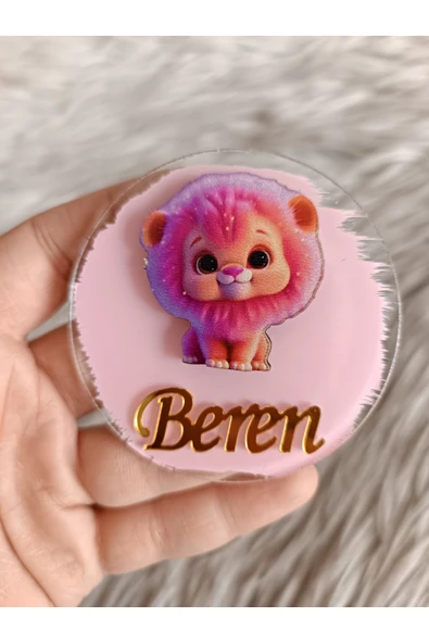 Doğrukan Hediyelik Pembe aslan figürlü pleksi yenidoğan doğum günü magnet hediyelik (10 adet) ürün görseli 1
