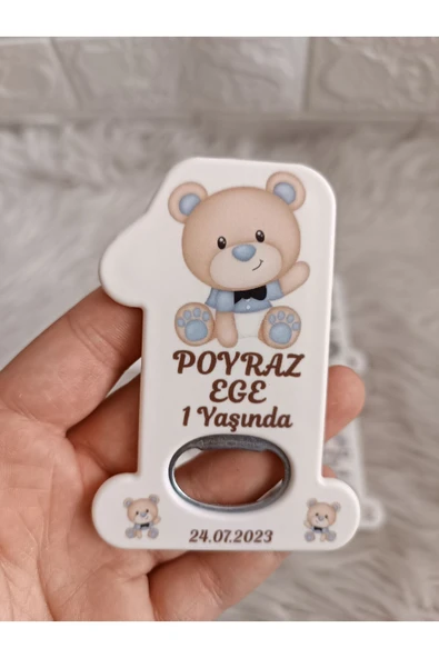 Doğrukan Hediyelik Krem ayıcıklı 1 rakamlı doğum günü açacak magnet hediyelik yenidoğan hediyelikleri(10 adet) ürün görseli 1
