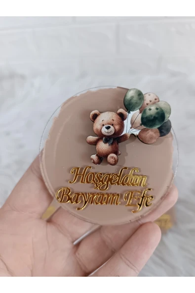 Doğrukan Hediyelik 10 adet balonlu ayıcık figürlü pleksi magnet yenidoğan doğum günü mevlüt hediyelikleri ürün görseli 1