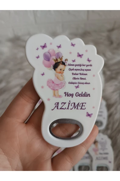 Doğrukan Hediyelik 25 Adet Kız Bebekli Yenidoğan Ayak Açacak Magnet Hediyelik Beyaz Taban ürün görseli 1