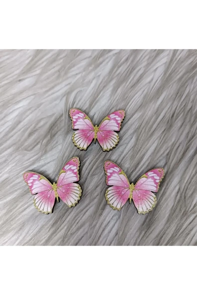 Doğrukan Hediyelik 25 Adet 4 cm Uv Baskılı Pembe Gold Kelebek Bebek Ürünü Süslemeleri İçin Uygun ürün görseli 1