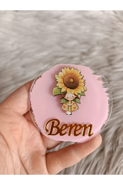 Doğrukan Hediyelik Ay çiçekli kız figürlü pleksi yenidoğan doğum günü magnet hediyelik(10 adet) ürün görseli 1