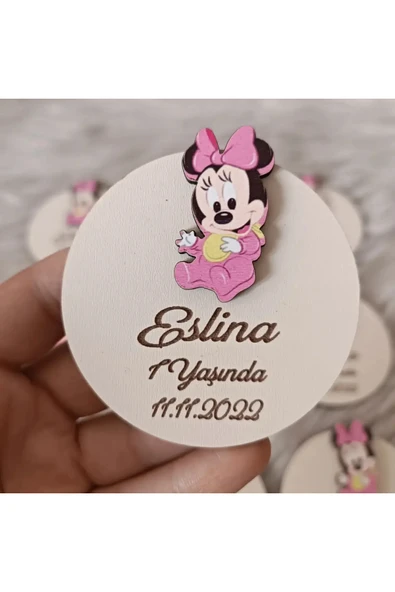 Doğrukan Hediyelik Minnie mouse ahşap figürlü bebek hediyelik yenidoğan doğum günü(10 adet) ürün görseli 1