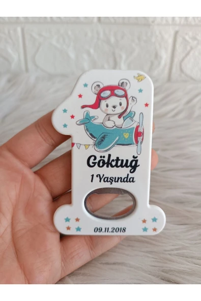 Doğrukan Hediyelik Uçakta uçan şapkalı ayıcık 1 rakam açacak yenidoğan doğum günü mevlüt magnet hediyelik (10 adet) ürün görseli 1