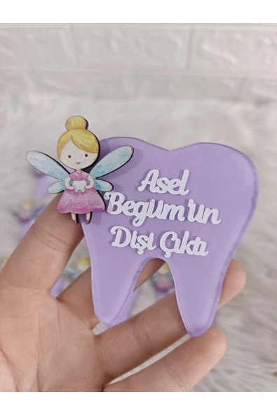 Doğrukan Hediyelik 10 adet peri kızlı lila diş şeklinde pleksi magnet doğum günü mevlüt yenidoğan hediyelik ürün görseli 1