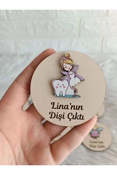 Doğrukan Hediyelik Diş tutan peri figürlü ahşap taban diş buğdayı partisi hediyelik yenidoğan magnet (10 adet) ürün görseli 1
