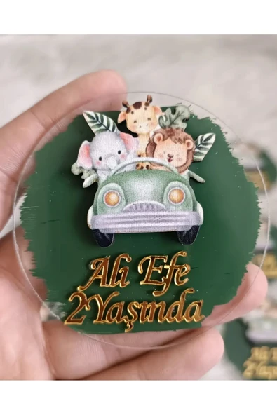 Doğrukan Hediyelik 3 hayvanlı safari konsept yenidoğan doğum günü mevlüt pleksi magnet hediyelik(10 adet) ürün görseli 1