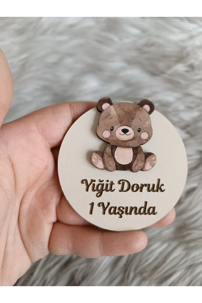 Doğrukan Hediyelik Oturan ayıcıklı ahşap yenidoğan doğum günü magnet hediyelik (10 adet) ürün görseli 1