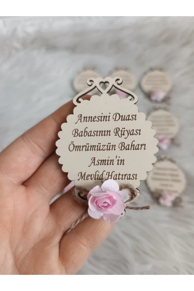 Doğrukan Hediyelik 20 adet ahşap yenidoğan doğum günü mevlüt magnet çiçekli dualı ürün görseli 1