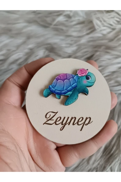Doğrukan Hediyelik Su Kaplumbağa Figürlü Yenidoğan Doğum Günü Ahşap Taban Hediyelik Magnet(10 ADET) ürün görseli 1