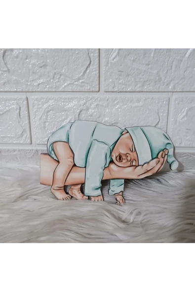 Doğrukan Hediyelik 15 cm UV baskılı ahşap el üstünde uyuyan bebek figür 1 adet bebek ürün kapı süsü süslemesine uygun ürün görseli 1