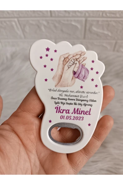 Doğrukan Hediyelik 25 adet anne baba kız bebek el yenidoğan doğum günü mevlüt ayak izli açacak Hediyelik Magnet ürün görseli 1