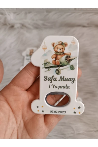 Doğrukan Hediyelik Uçakta ayıcık yeşil renkte 1 rakam açacak yenidoğan doğum günü mevlüt magnet hediyelikleri(10 adet) ürün görseli 1