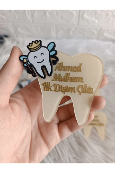 Doğrukan Hediyelik 10 adet krem tabanlı diş şeklinde pleksi figürlü diş buğdayı magnet hediyelik yenidoğan hediyesi ürün görseli 1