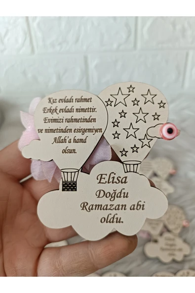 Doğrukan Hediyelik 20 Adet Uçan Balon Ahşap Yenidoğan Doğum Günü Bebek Magnet Hediyelik ürün görseli 1